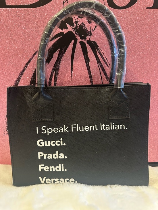 LA Trading Co Handbags - I Speak Fluent Italian Black Vegan Mini Tote Bag